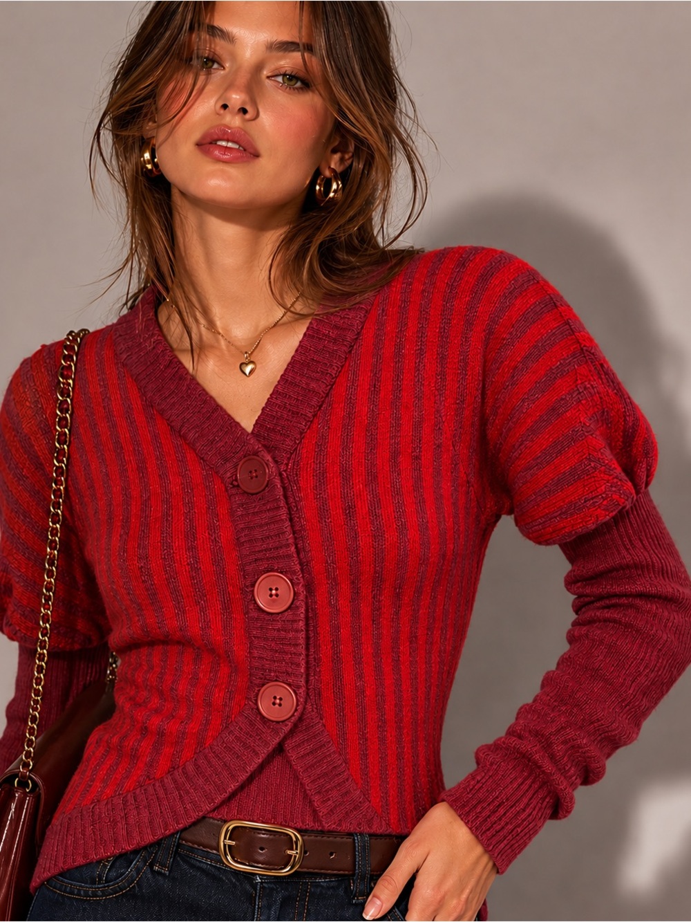 Marc Jacobs 100% Lambs wool Red Striped Cardigan Size S